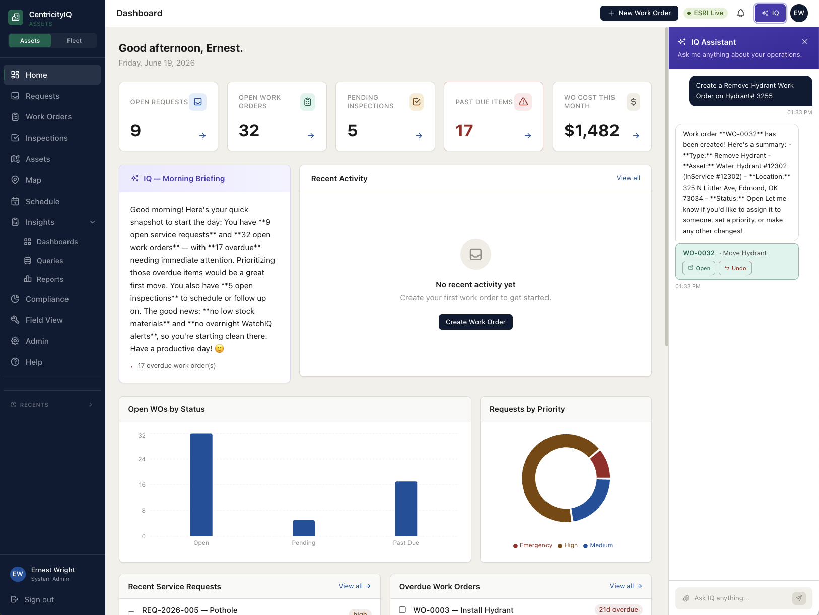 CentricityIQ IQ assistant answering an operations question