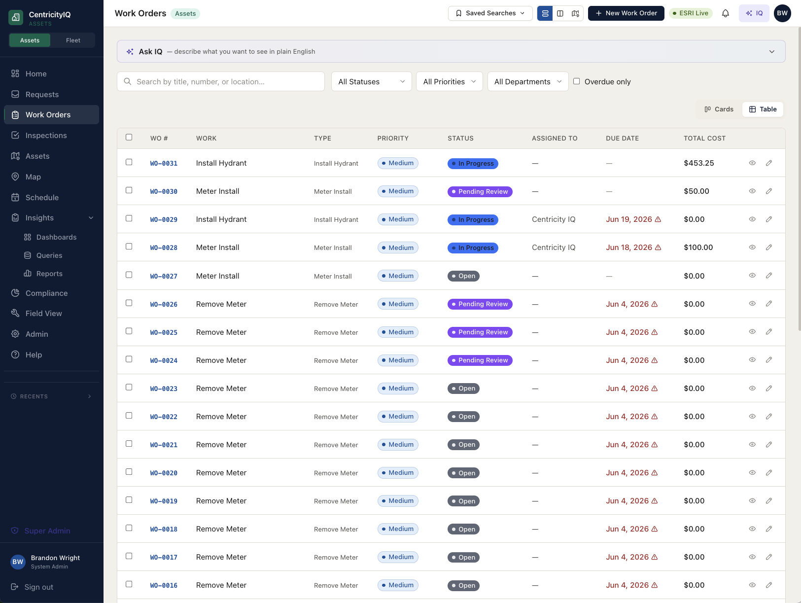 CentricityIQ work order list